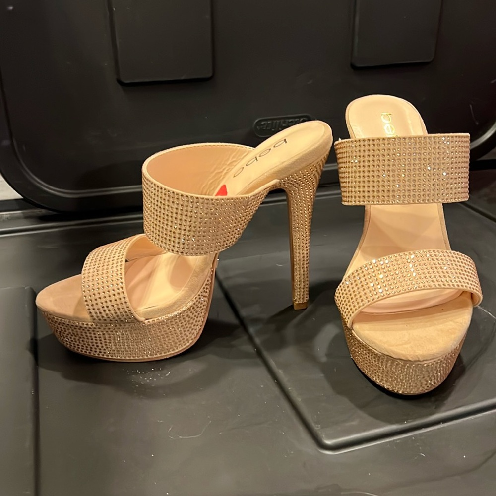 bebe Bedazzled Slip On Heels